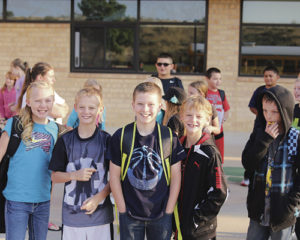 Rangely Schools are into their second week of classes, and Parkview Elementary School students, from left: Kadence Wagner, Anthony Dorris, Marstan Wagner, Andrew Dorris and Will Urie seem to be pretty happy back on the campus.