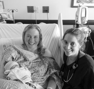 Janna Polgar, with great help from nurse Elizabeth Vetter, delivered the first baby at the new Pioneers Medical Center. 