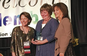 Teresa Bandel-Schott, center, executive director of Rio Blanco County BOCES, received the Administrator of the Year Award on Oct. 19 from from Terri Bradley, left, president of the Colorado Association for Gifted and Talented, and Jacquelin Medina, right, director of the Colorado Department of Education’s Office of Gifted Education. 