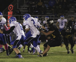 Cowboy football coach Shane Phelan said junior Caleb Bradford “played really well,” at defensive end, recording five tackles, including three for a loss, one pass deflection and he also caused a fumble, which was recovered by teammate Dillon Frantz.