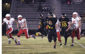 Meeker senior Devon Pontine broke out into the open and gained 43 yards on his one carry against the Hotchkiss Bulldogs in the final game of the regular season for the Cowboys on Friday. Pontine also caught three passes in front of a large hometown crowd in Starbuck Stadium and had 17 tackles on defense. The Cowboys will play in Bailey against the Platte Canyon Huskies in the first round of the 2015 1A Colorado state football playoffs.