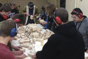 MHS students work with toys for tots. 