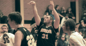 Meeker Cowboy Kash Atwood lets fly with the ball for a basket on Friday night against Soroco (South Routt County) during the second round of the White River Electric Association’s annual Cowboy Shootout. Meeker went on to defeat the Rams and then win the tournament in the finals on Saturday afternoon. Atwood, the only senior on the Cowboy varsity, led all scorers in the tournament with a total of 46 points.