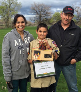 Two more young men from Rangely have earned their Arrow of Light awards in Cub Scouts. Joseph McKay with his Arrow of Light award for Pack 189 shown with his parents, Carmen and Hank McKay. 