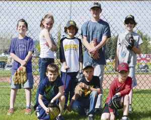 Eastern Rio Blanco Metropolitan (ERBM) Recreation & Park District hosted the annual Major League Baseball Pitch, Hit, & Run competition on Friday, May 20 at Paintbrush Park Ball Fields. All-around champions included Jonan VonRoenn in the Baseball 7/8 division, Dayton Ridgeway in the baseball 9/10 division, Brady Potez in the baseball 13/14 division, and Rayna VonRoenn in the softball 9/10 division. All participants were, from left, Rylin Braaten, Rayna VonRoenn, Thomas Paul Curry, Brady Potez and Jonathan Cardile. Kneeling from left to right are: Jonan VonRoenn, Dayton Ridgeway and Gabriel Cardile.