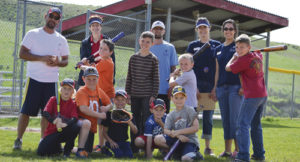 Several youth competed in the Colorado Rockies Skills Challenge hosted by the Eastern Rio Blanco Metropolitan Recreation and Park District in Meeker on Friday at Paintbrush Park. Participants competed in batting, base running and throwing. Champions included Gavin Allen in the 6-7 year olds, Wil Schwartz in the 8-9 year olds, Clay Randall in the 10-11 year olds and Damon Dade in the 12-13 year old division. Pictured: kneeling left to right: Clay Randall, Mason Allen, Wil Schwartz, Martin Conn, and Benjamin Conn; Standing youth left to right: Rylin Bratten, Dagon Dade, Gavin Allen and Damon Dade; and standing adults, left to right: Ron Kelly Crawford, Kim Kendall, Mike Pfister, Kari Jo Ruchti and Nicole Dupire. 