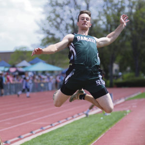 Rangely trackster and senior Kaulan Brady had one of the best state track meets in recent years for the Rangely Panthers.  Above, Brady is competing in the long jump, where he finished sixth in the state with a leap of 19-11.5. He also competed in the high jump,where he finished fourth in the state by clearing 6 feet and he ran in the 100-meter dash, where he placed 14th for the Panthers.