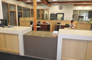 The business office of the White River Electric Association has taken on a new look with the corporation’s multi-month project to remodel the building after severe water damage occurred on the ground floor. A wall was eliminated on the left side of the old business office to add more office space. The floor was replaced throughout the building and the business office itself was remodeled and reconfigured so Kim Dungan, working above, and the other employees have more room and more comfortable surroundings.