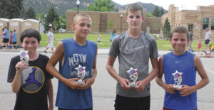 The Warriors were the winners of the sixth- through eighth-grade Main Street Madness three-on-three boys basketball tournament sponsored by the Eastern Rio Blanco Metropolitan Recreation and Parks District on July 4 in downtown Meeker. The Warriors were made up of, from left, Tanner Etzler, Colton Terry, Wesley Counts and Thayne Kitchens from Craig. Not pictured, but winners of the ninth- through 12th-grade division were Team USA members Stephen Walsh, Connor Murphy and Brennan Jenson of Meeker.