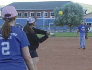Jim Overton is arguably the oldest player in Meeker’s adult coed softball league, sponsored by the ERBM Recreation and Parks District, but the “old veteran” still has some pitches in his bag as he was able to strike out the batter (Trina Zagar-Brown) in the photo. League games are played Mondays and Wednesdays at Paintbrush Park, starting at 6:30 p.m.