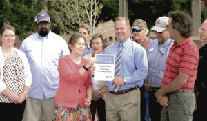 On Aug. 17 at the downtown pavilion between the old courthouse and new Justice Center, representatives of the Town of Meeker, the Meeker Chamber of Commerce and the county gathered to meet Colorado Lt. Gov. Donna Lynne, who stopped in town to honor Meeker’s achievement of “candidate status” in the Colorado Main Street Program. Participants included county Economic Development coordinator Katelin Cook, Councilman Scott Creecy, Lt. Gov. Lynne, Town Court Clerk and administrative assistant Amy Tupy, Town Clerk Lisa Cook, Town Manager Scott Meszaros, chamber member Reed Kelley, Councilman Rodney Gerloff, Meeker Mayor Regas Halandras and Meeker Chief of Police Bob Hervey.