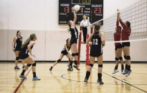 The Meeker High School JV volleyball team took third place out of eight teams at the Grand Valley tournament last weekend. Pictures are hitter Allison Moon, with teammates Loren Casias, Caleigh Morlan and Addie Joy.